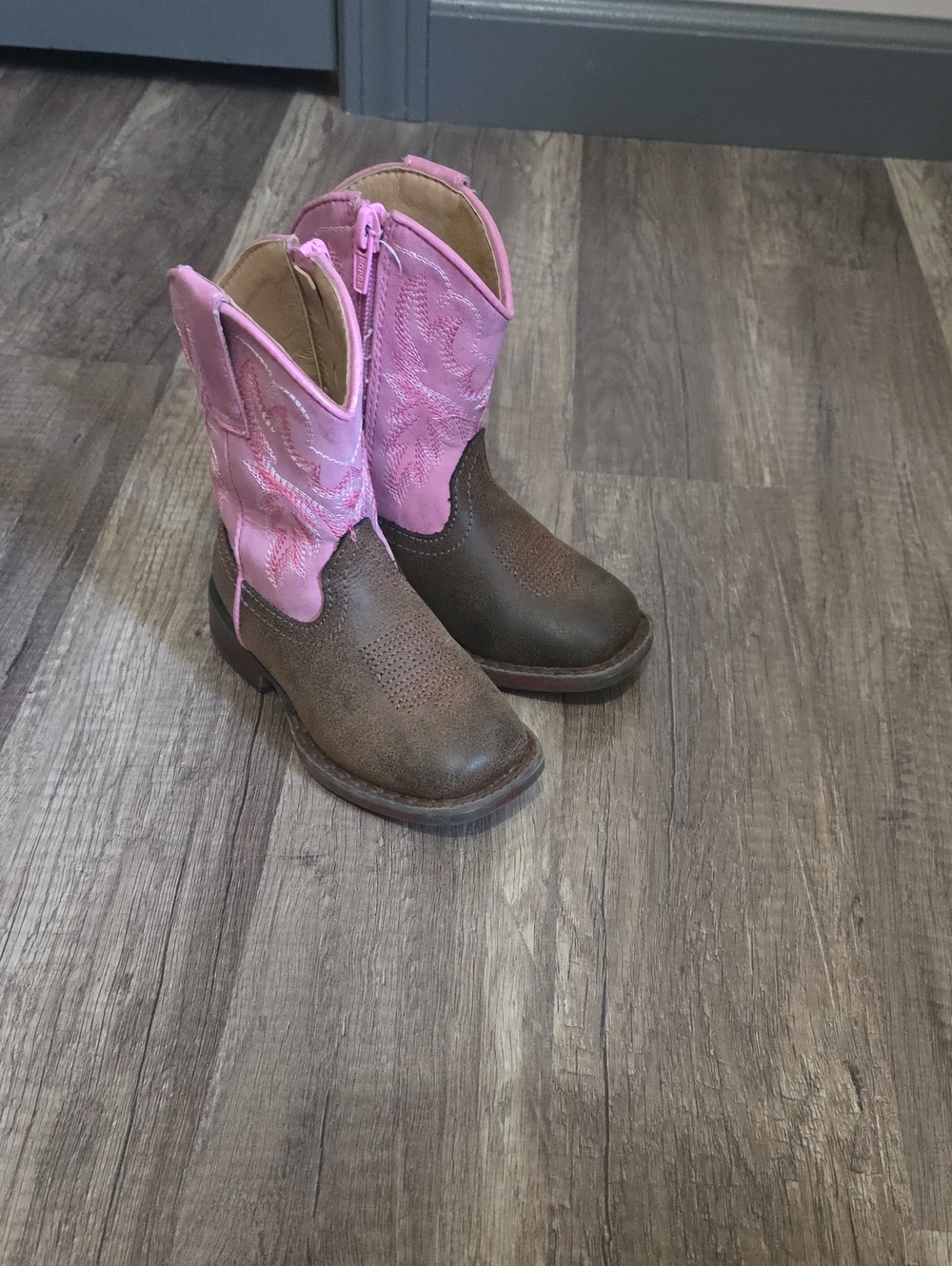 Toddler Pink & Brown Leather Cowgirl Boots - Picture 3 of 4